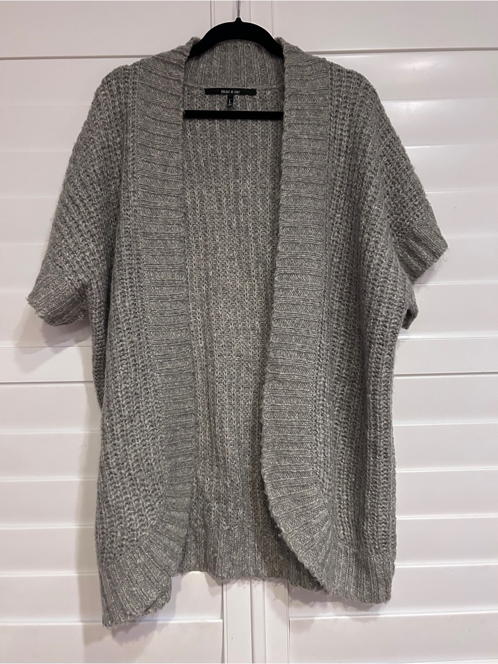 Mac & Jac Chunky Knit Short Sleeved Cardigan Grey Size Large
